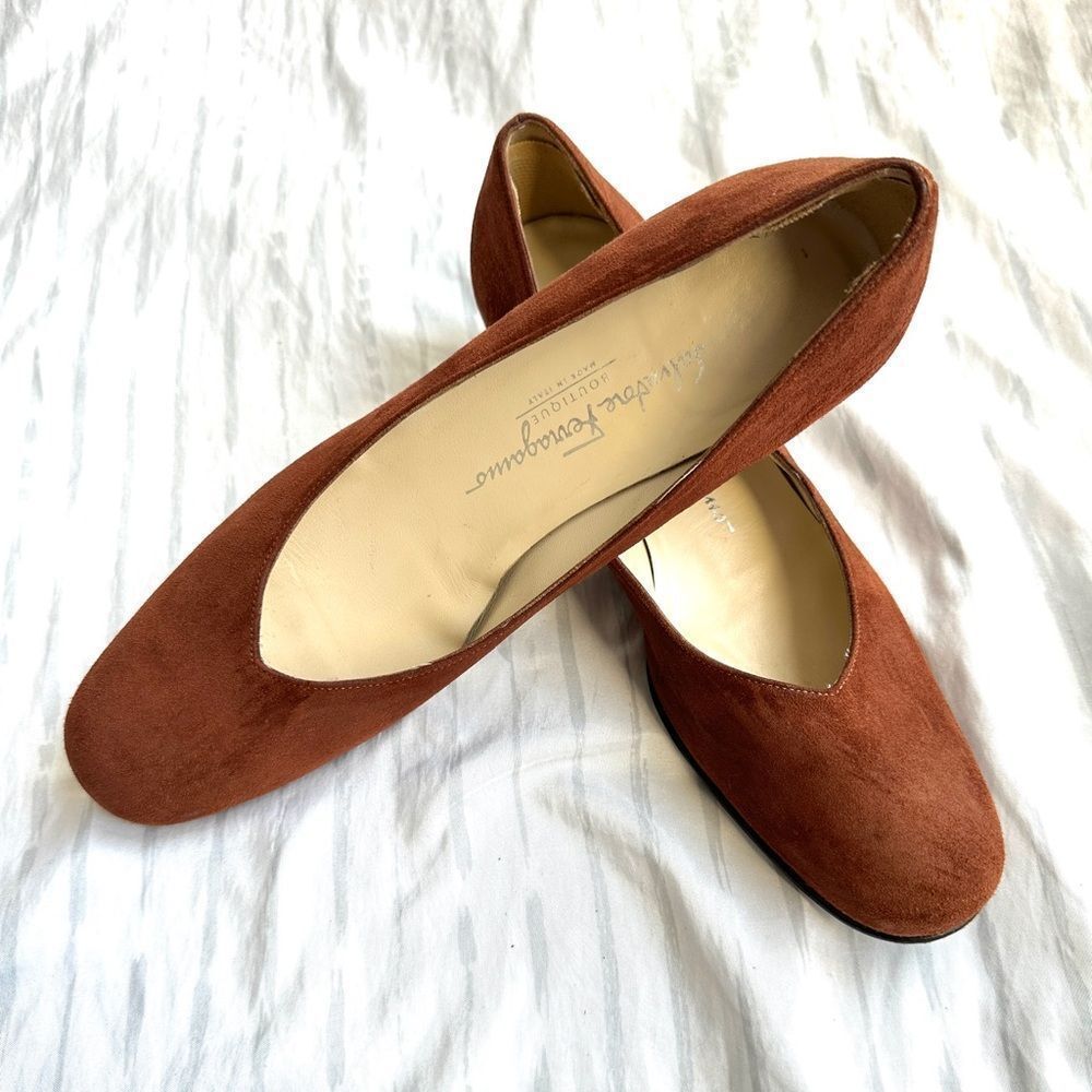 Salvatore Ferragamo brown Suede Tortoise Heels women’s size 7- 3A Italy - Picture 3 of 12